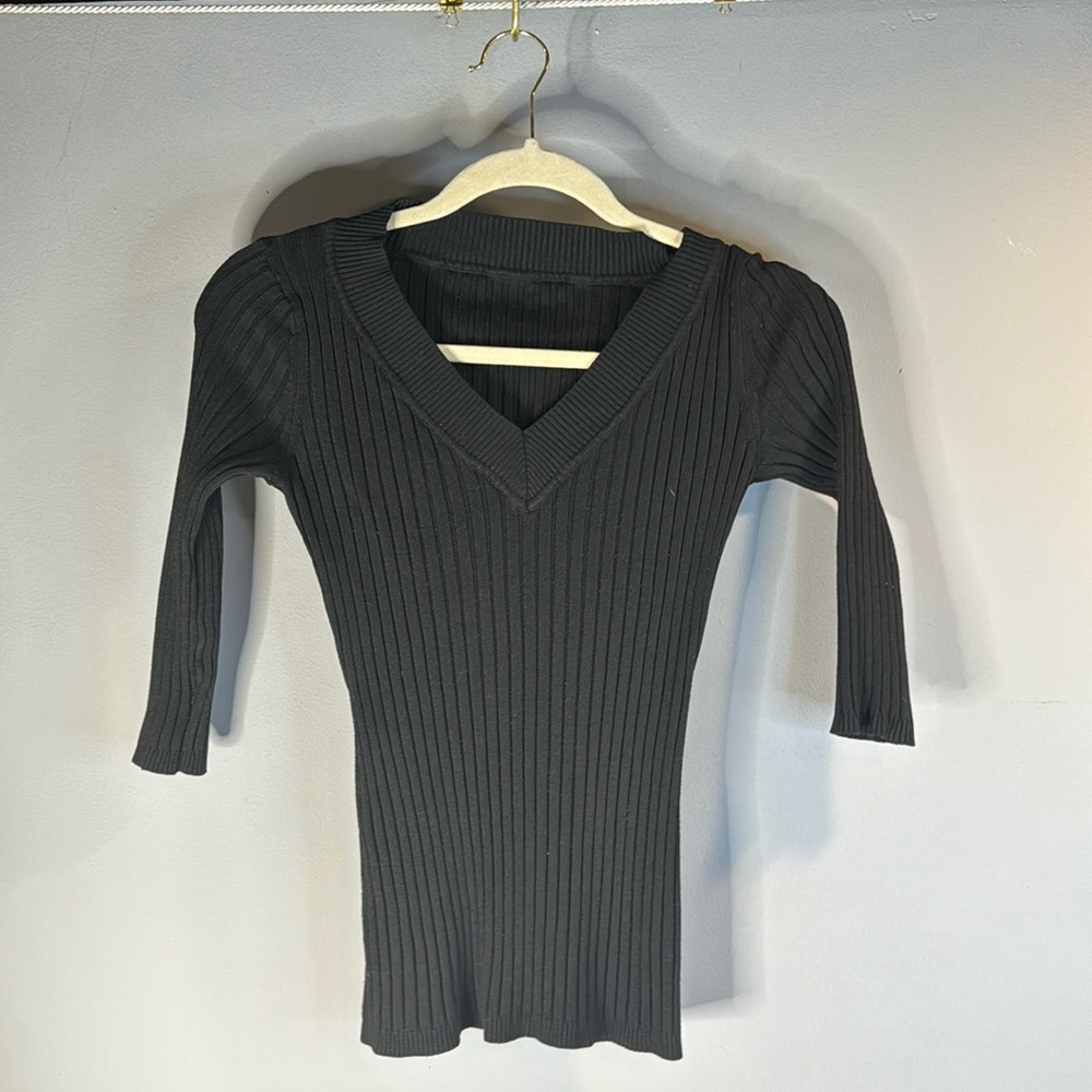 Black ribbed v-neck sweater